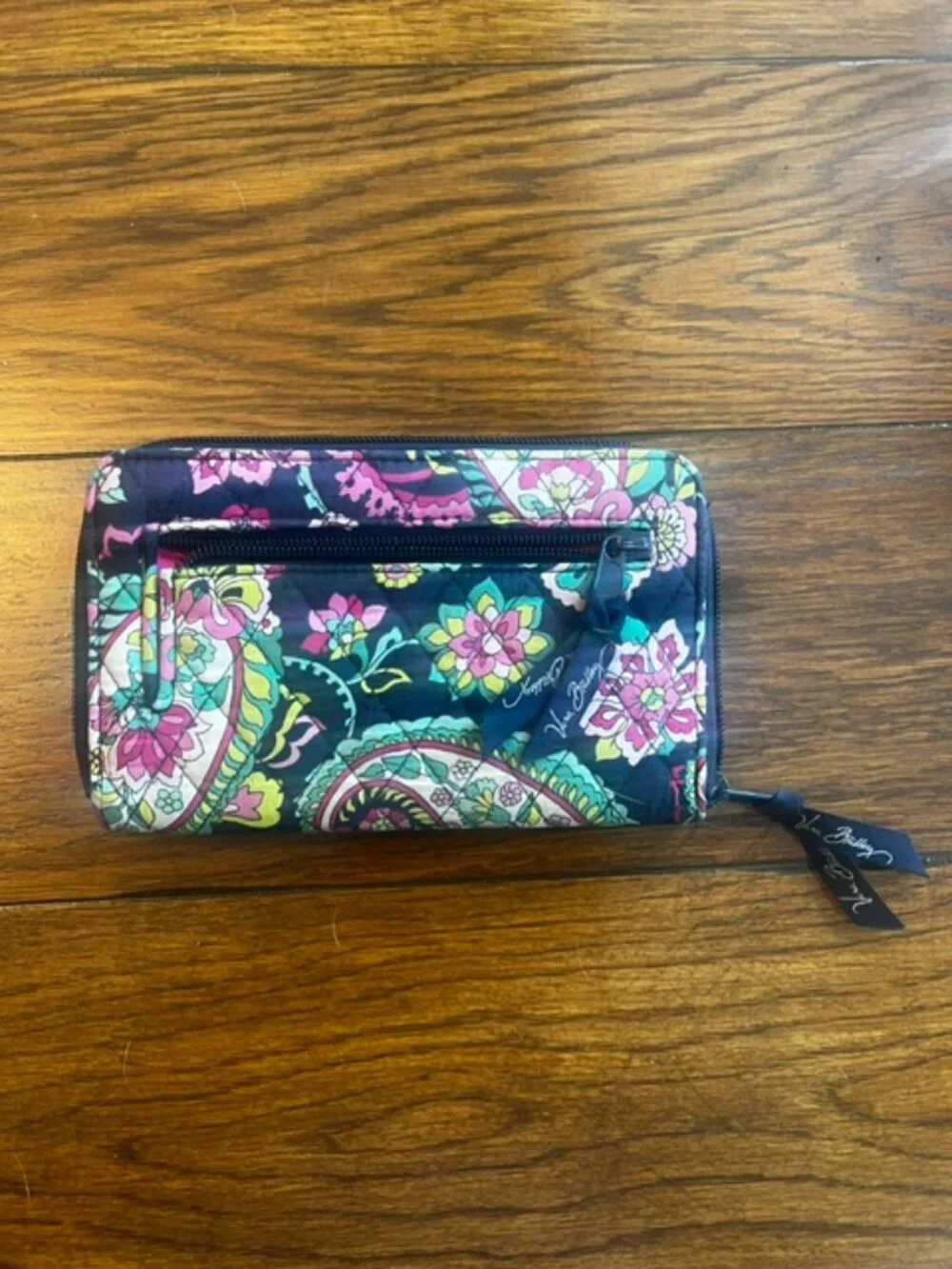 Vera Bradley Zip around wallet, Large, Blue/Pink paisley floral. Clean, Ex Con!